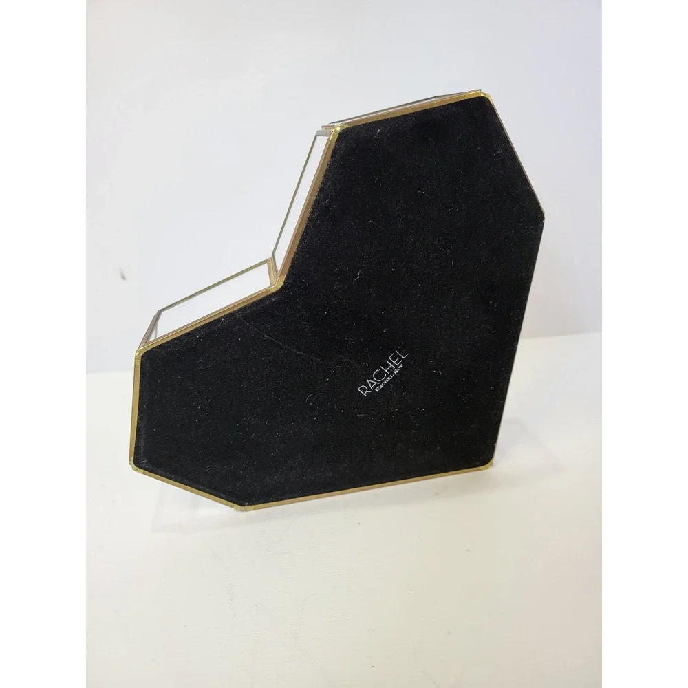 Rachel Roy Heart Shaped Glass Mirror Vanity Tray Gold Tone Metal Jewelry Dish